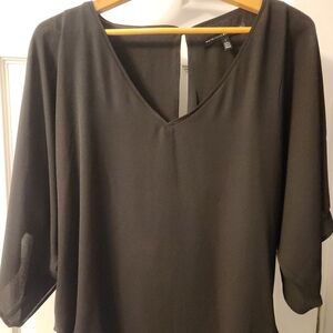 White House Black Market Black V-Neck Flutter Sleeve Women's Top